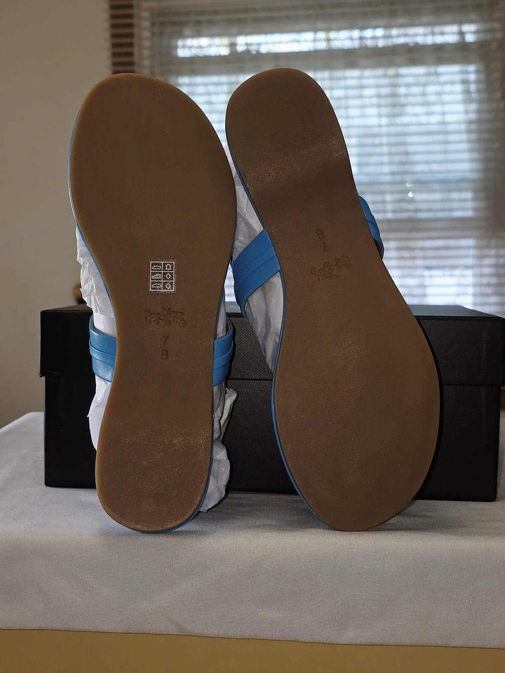COACH Caterine Semi Matte Calf Leather Sandals in Azure Size 7M - Picture 8 of 8